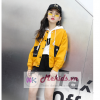 Áo khoác bomber bé phong cách tay đáp kẻ màu vàng , đỏ size 130-160 Mã AG159
