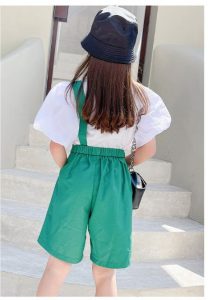 Bộ Bé Gái áo Tay Bồng Quần Xanh Kèm đai 6