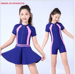 Bộ Bơi Liền Kèm Chân Váy Bé Gái Màu Xanh