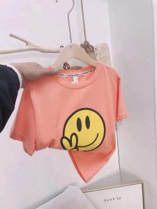 áo Phông Cộc Tay Hình Mặt Cười Màu Cam