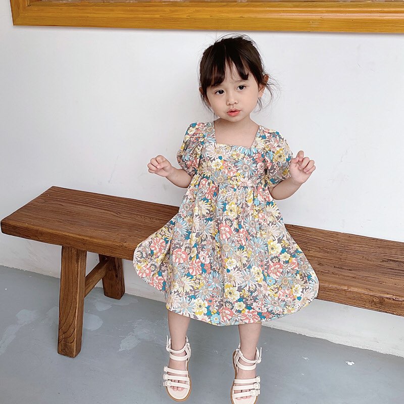 Váy Tay Bồng Dây Chéo Lưng Xinh Cho Bé Size 3-7 Tuổi V416 Rẻ Đẹp Cho Bé