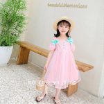 Váy Ren Nơ Vai Màu Hồng 1