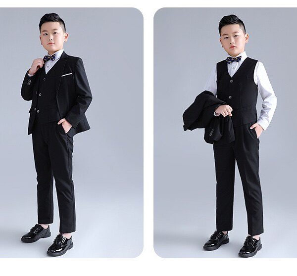 Vest bé trai đen túi trắng, vest cao cấp cho bé yêu 1-9 tuổi