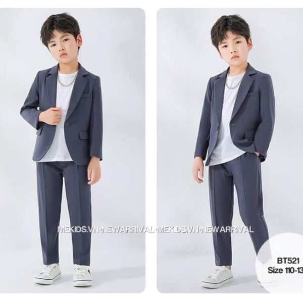 Vest  bé trai xanh xám trơn, vest cao cấp cho bé yêu 1-9 tuổi