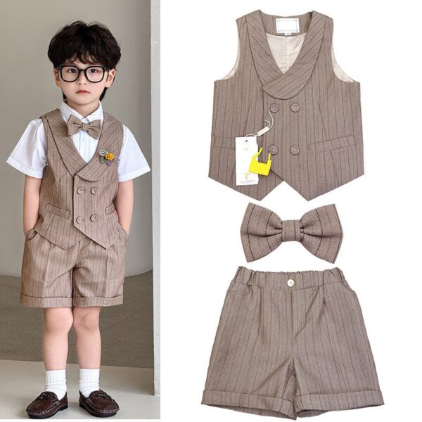 Vest bé trai mùa hè - ghile cộc tay màu nâu be, vest cao cấp cho bé yêu 1-9 tuổi